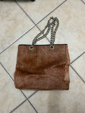 Maurizio Taiuti Brown Haircalf Chain-Handle XL Shoulder Bag